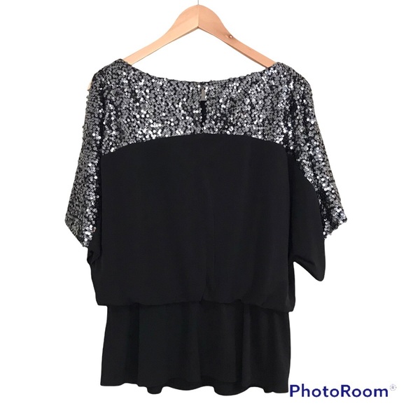 Cachet Blouse Black Silver With Silver Sequins Split Sleeves - Picture 6 of 10
